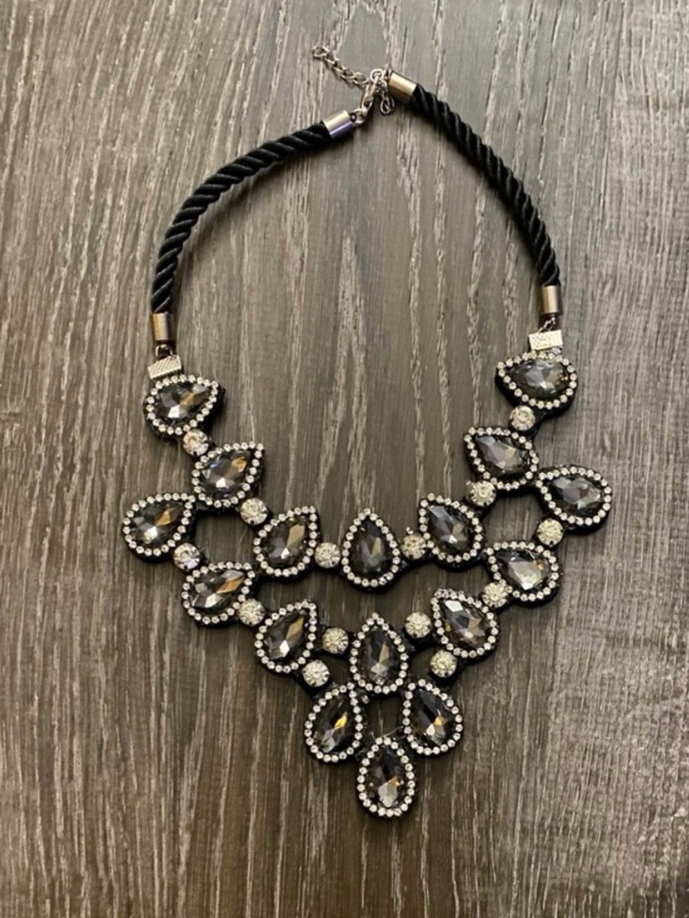Statement Black Crystal Teardrop Costume Jewelry Necklace